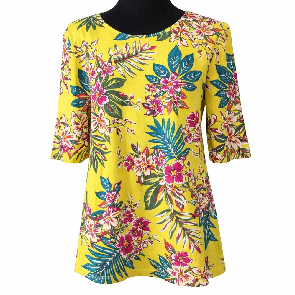 Time and Tru 100% cotton Tropical Floral Boatneck Top  XL 16/18